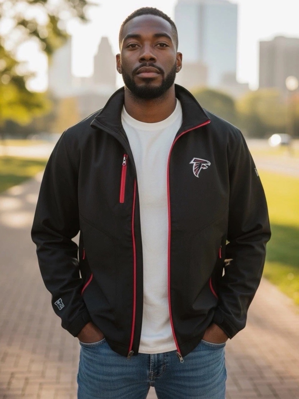 Atlanta Falcons Men’s Black NFL Logo Jacket Coat Full Zip -